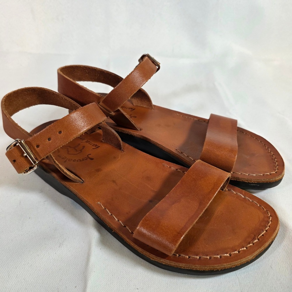 Jerusalem Sandals Womens 38 7.5 Brown Leather Handmade Adjustable Buckle Sandals